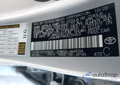 2022 Toyota Prius Prime Le из США, поврежденный, VIN JTDKAMFPXN3225453